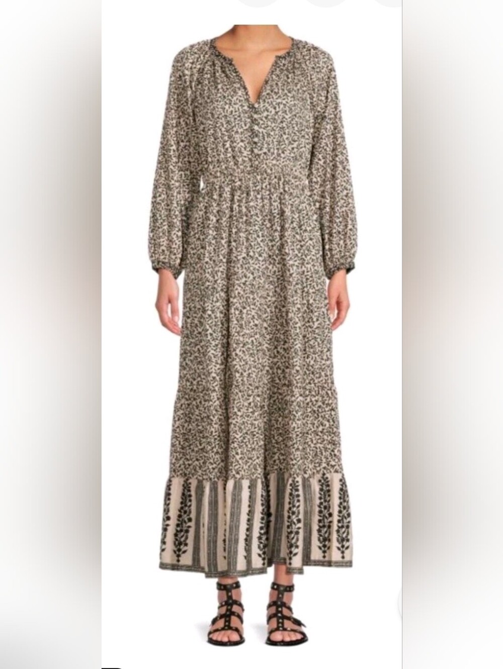Faherty Phoebe Floral Block Print Organic Cotton Maxi Dress. SMALL
